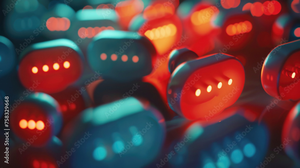 Poster a bunch of red and blue dice stacked together. suitable for gaming or gambling concepts
