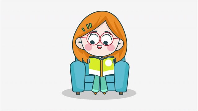 Little Girl Reading Book 2D Animation