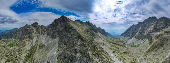 Aerial view of Sunrise above the Tatra Mountain on the boarder of Slovakia and Poland 