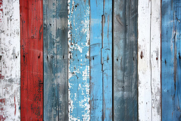 Close up of weathered wooden wall with peeling paint. Ideal for background or texture use