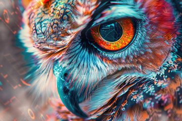 A close up of an owl's eye with a blurry background. Suitable for nature and wildlife concepts