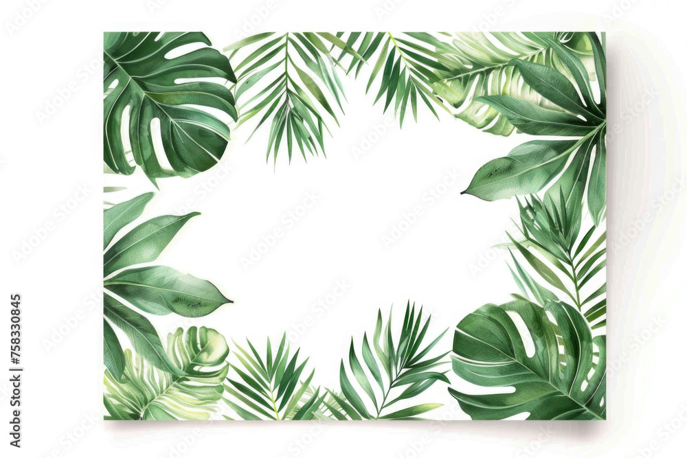 Poster a square frame with green leaves on a white background. suitable for nature or eco-friendly concepts