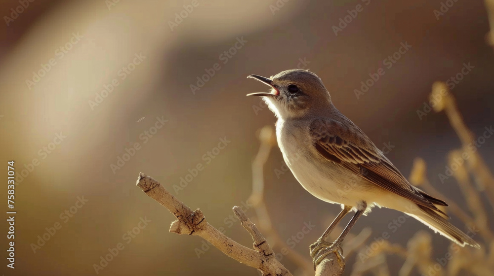 Poster a small bird sitting on top of a tree branch. suitable for nature and wildlife themes
