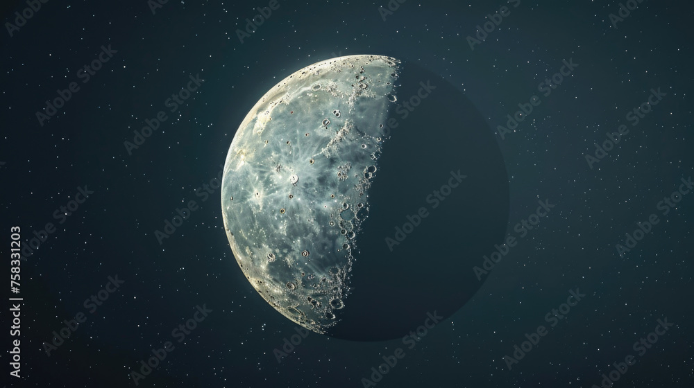 Poster serene image of half moon and stars in night sky. suitable for astronomy or nature concepts