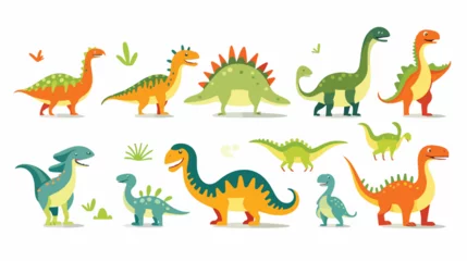Stof per meter Draak Flat icon A set of plastic dinosaurs in different s