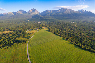 Aerial view of Sunrise above the Tatra Mountain on the boarder of Slovakia and Poland 