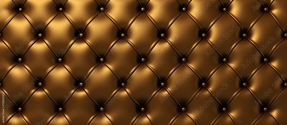 Poster a macro photography shot showcasing the intricate button pattern on a brown leather couch. the symme