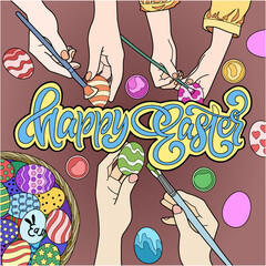 Happy Easter Day Vector Illustration. Coloring Eggs For Easter Day Illustration. Easter Day Preparation.