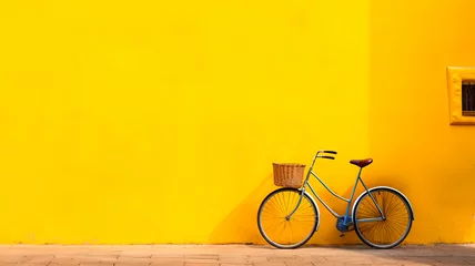 Ingelijste posters Vintage bike rests near window against striking yellow outdoor wall. © Rafael Alejandro