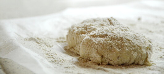 Raw dough of a traditional South Tyrolean bread, Val Venosta Paarl, prepared in a bakery