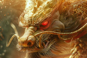 A detailed view of a dragon with fiery red eyes. Ideal for fantasy and mythical themes