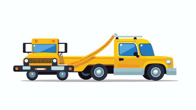 Flat icon A tow truck with a winch pulling a car ou