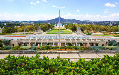 View of Mount Ainslie from the Parliament House of Australia on Capital Hill in Canberra, Australian Capital Territory - obrazy, fototapety, plakaty