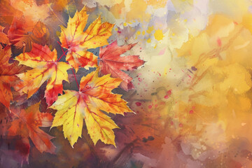 Naklejka na ściany i meble Colorful autumn leaves in a painting. Suitable for fall-themed designs