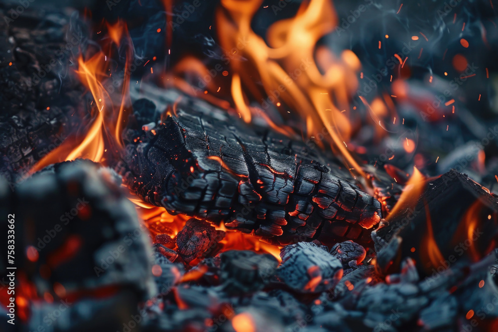 Poster A close up view of a fire with flames. Suitable for various design projects