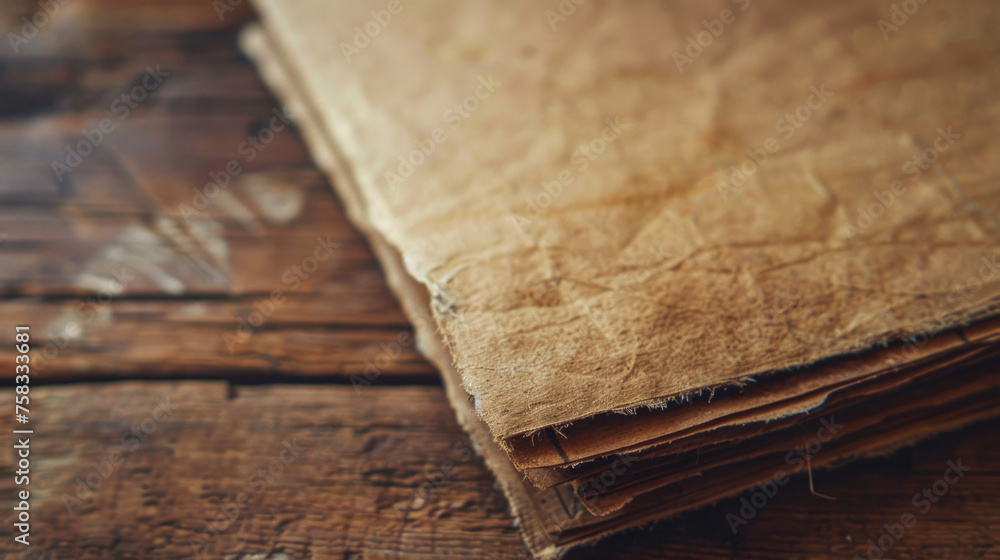 Poster a simple image of brown paper on a wooden table, perfect for various design projects