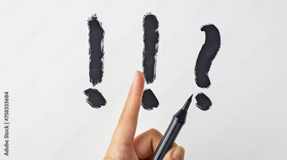 Poster A hand holding a pen and drawing a question mark. Suitable for educational or problem-solving concepts