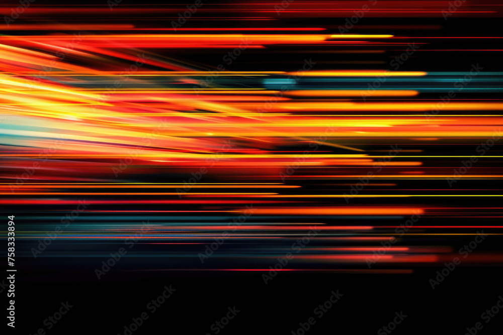 Wall mural Blurry photo of red, yellow, and blue lines on black background. Suitable for graphic design projects