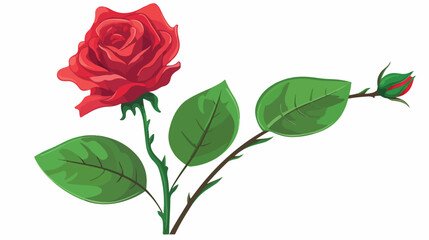 Flat icon A vibrant red rose with a long stem and g