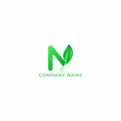 ILLUSTRATION LETTER N WITH LEAF GEOMETRIC LOGO ICON GRADIENT GREEN COLOR TEMPLATE SIMPLE MINIMALIST DESIGN ELEMENT SIMPLE VECTOR GOOD FOR APPS, BRAND 