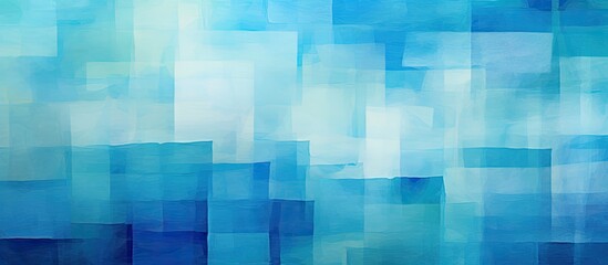 Electric blue rectangles on an azure background create a geometric pattern reminiscent of a futuristic skyscraper. The tints and shades of blue form a mesmerizing art piece - obrazy, fototapety, plakaty
