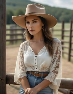 Beautiful woman in a cowboy hat