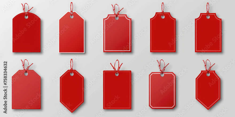 Poster red price tags hanging on a string, ideal for retail and sales concepts