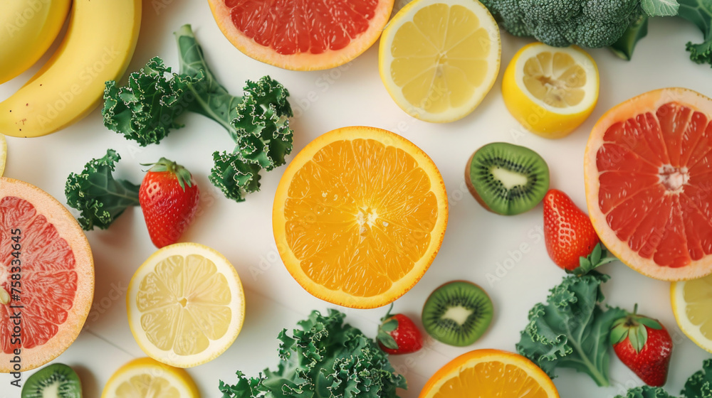 Poster assorted fresh produce on a clean background, perfect for food-related projects