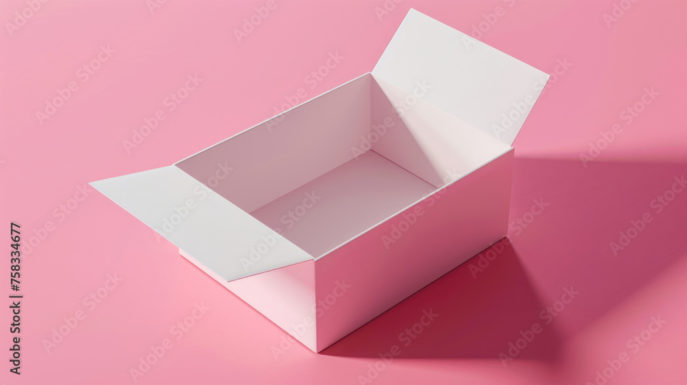 Poster A white open box sitting on a pink surface. Suitable for various concepts