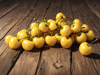 Yellow cherry isolated on wooden surface. Cherry concept. AI Generated