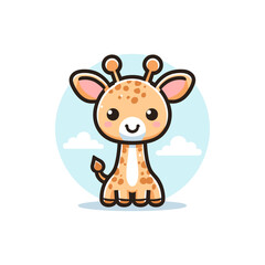 Fototapeta premium Giraffe Cute Mascot Logo Illustration Chibi Kawaii is awesome logo, mascot or illustration for your product, company or bussiness