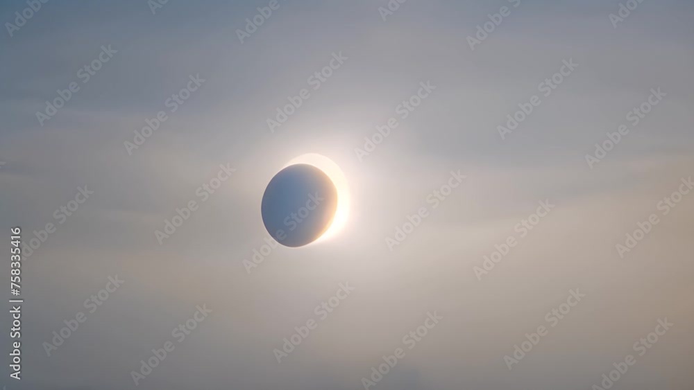 Poster solar eclipse peeking through clouds in sky generative ai