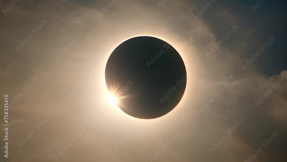 Poster solar eclipse seen through clouds generative ai