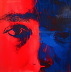 Fototapeta premium Red and Blue Contrasting Abstract Eye Painting 