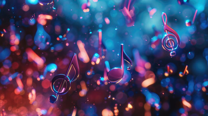 Musical notes floating in the air, perfect for music-related designs - obrazy, fototapety, plakaty