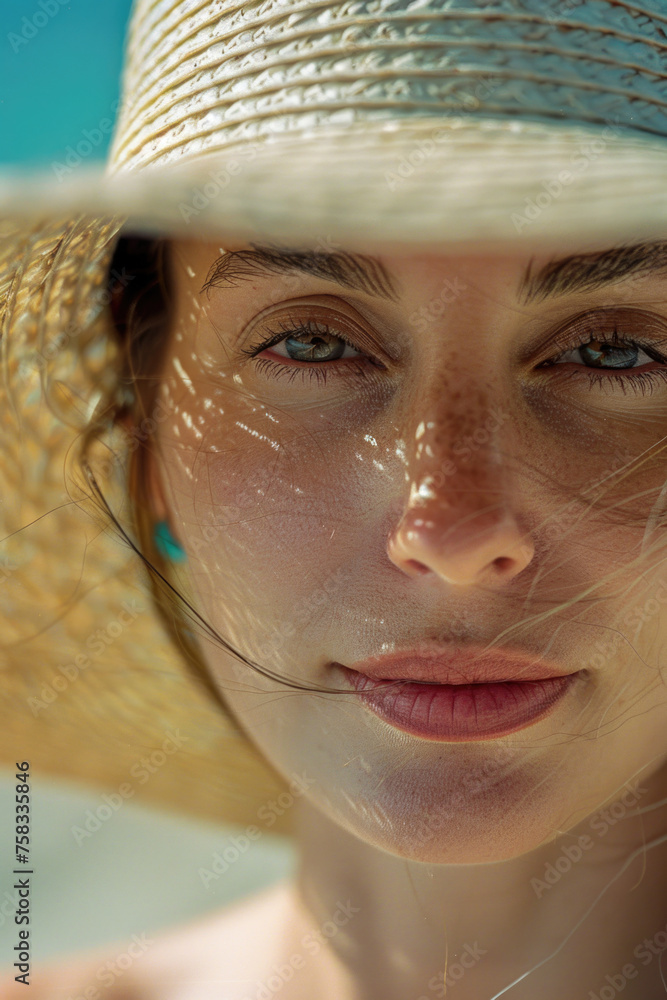 Poster close up of a person wearing a hat, suitable for various projects