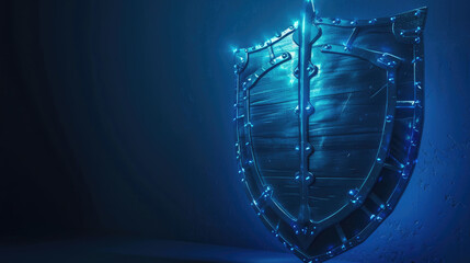 A glowing shield with a sword on top, perfect for fantasy projects