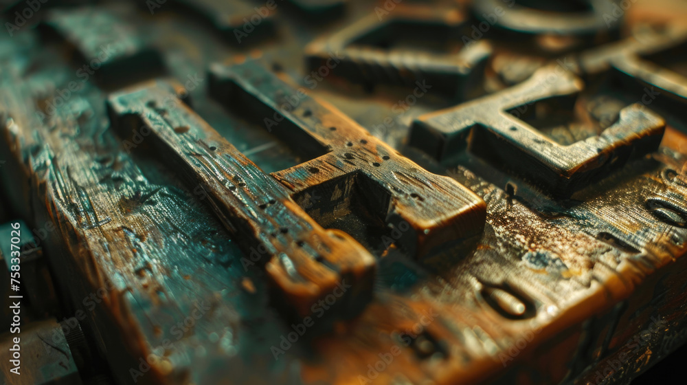 Poster detailed view of an old keyboard, perfect for technology concepts