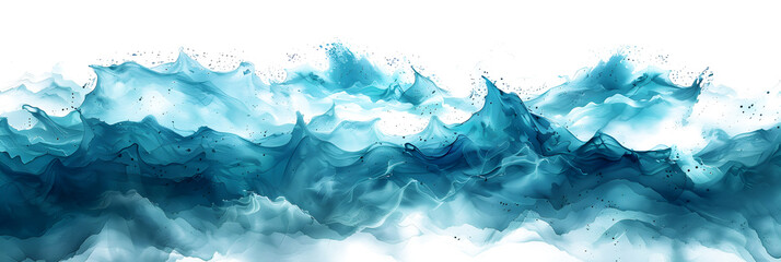 Turquoise watercolor wave stain on white background.