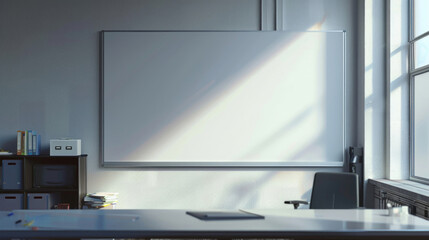 A white board hanging in an office, suitable for business presentations