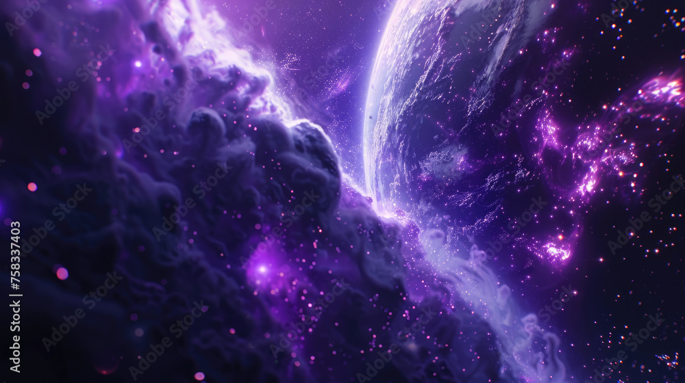 Poster earth view with stars background, suitable for science projects