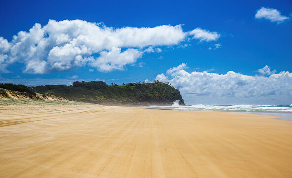 Indian Head, a coastal headland on the eastern (ocean) side of Fraser Island (K'gari) off the coast of Queensland, Australia - Outcrop at the north end of the 75 mile beach
