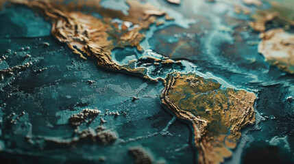 Detailed close up of a world map, suitable for educational purposes - obrazy, fototapety, plakaty