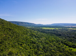 Aerial treetop view of Chapada in Bom Jardim during summer in Nobres Mato Grosso