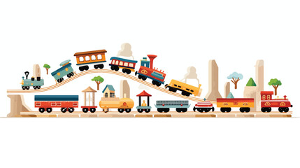 Flat icon A wooden train set with various colorful