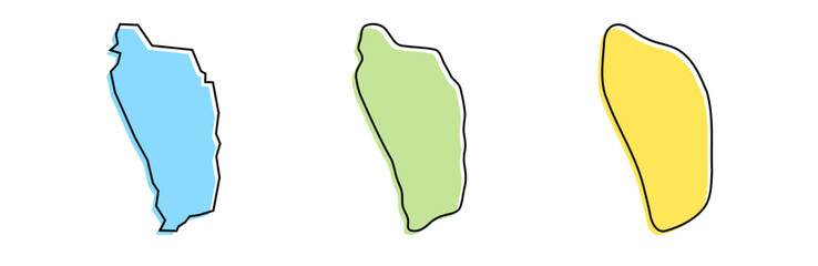 Dominica country black outline and colored country silhouettes in three different levels of smoothness. Simplified maps. Vector icons isolated on white background.