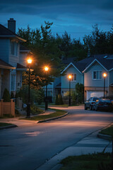 A street at night with cars parked on the side. Suitable for urban and transportation themes