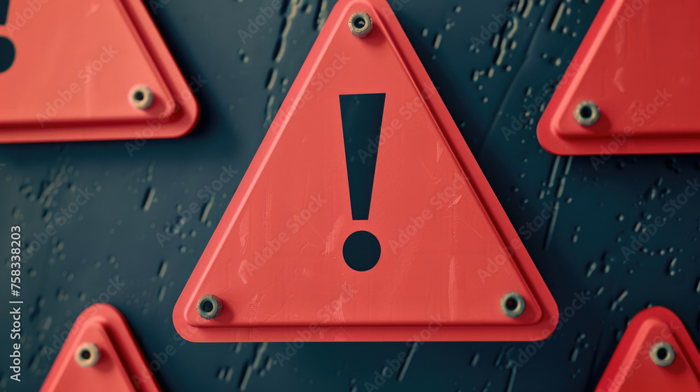 Aufkleber A group of red triangular signs with a black exclamation. Suitable for safety and caution concepts