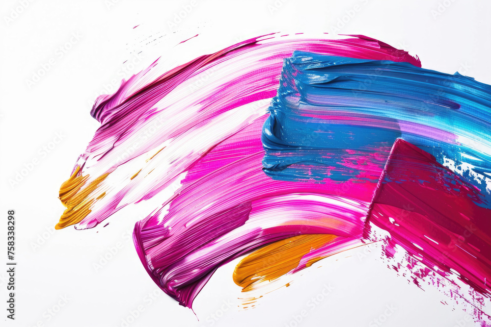 Poster close up of a colorful brush stroke on white background. perfect for artistic projects