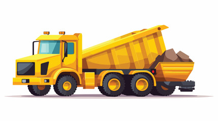 Fototapeta na wymiar Flat icon A yellow construction truck with a dump b